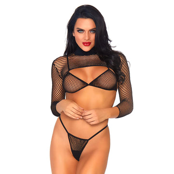 Leg Avenue Net Top, Thong And Bra UK Size 6 to 12